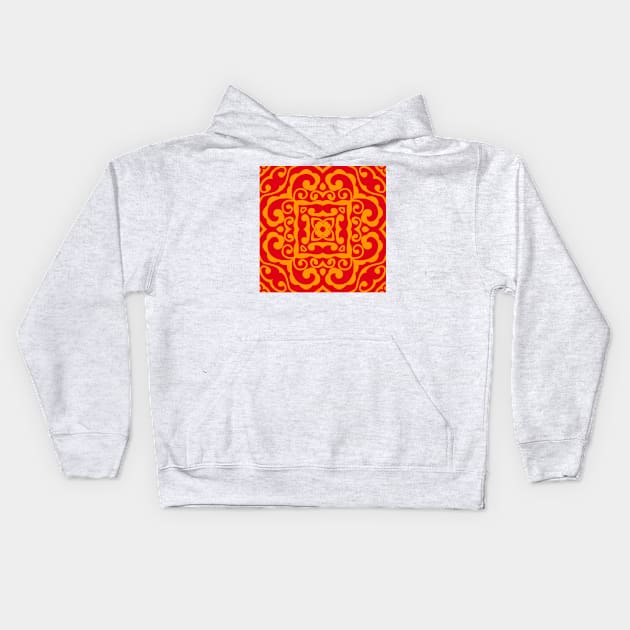Golden Curls Pattern on a Red Background Kids Hoodie by Minervalus-Art